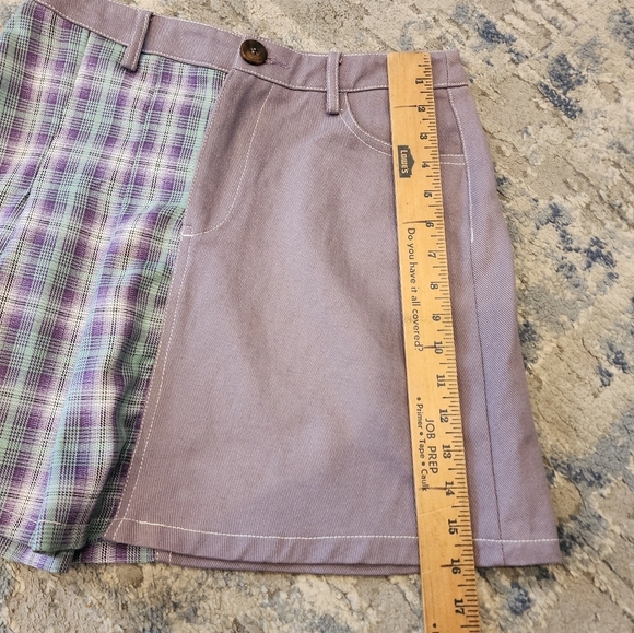 NWT Papermoom Mixed fabric Denim Pleated mini skirt. Purple green. Size Medium. - Picture 11 of 16